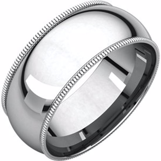 MGR12:1713:P 10kt White 8mm Milgrain Comfort Fit Band