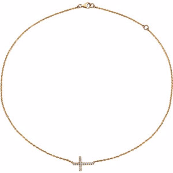 651343:60000:P 14kt Yellow 1/5 CTW Diamond Sideways Cross 16-18" Necklace