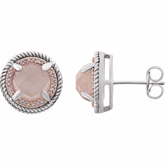 651793:60000:P Sterling Silver Rose Gold Plated Rose Quartz & 1/8 CTW Diamond Earrings