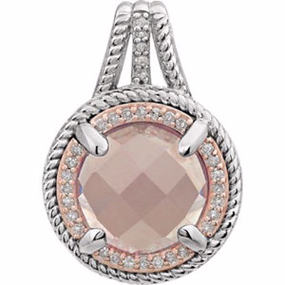 651795:60000:P Sterling Silver Rose Gold Plated Rose Quartz & 1/8 CTW Diamond Pendant