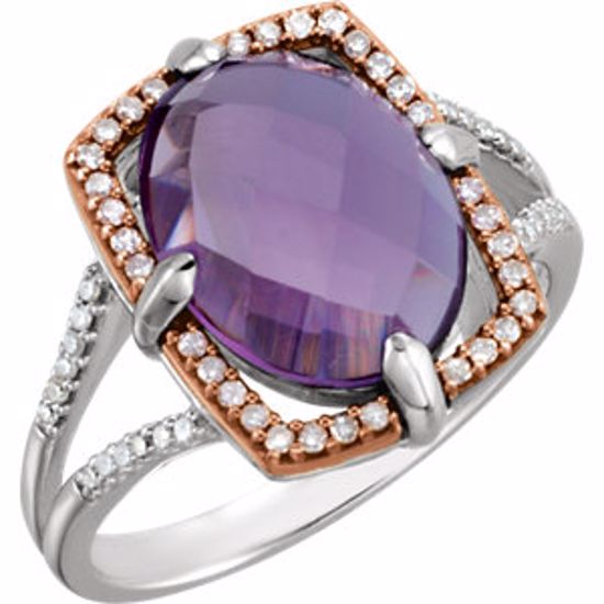 651802:60001:P Sterling Silver Rose Gold Plated Amethyst & 1/5 CTW Diamond Ring Size 7