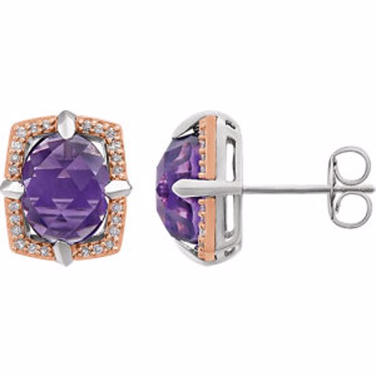 651792:60000:P Sterling Silver Rose Gold Plated Amethyst & 1/6 CTW Diamond Earrings