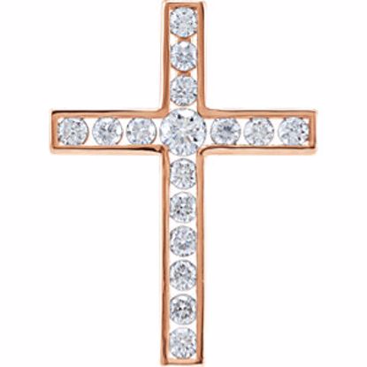 R42310:60006:P 14kt Rose 3/4 CTW Diamond Cross Pendant