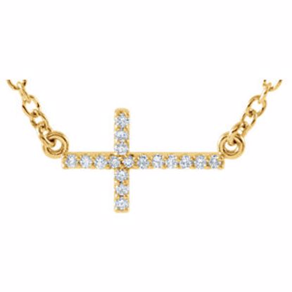 R42323:60001:P 14kt Yellow .08 CTW Diamond Sideways Cross 16-18" Necklace 