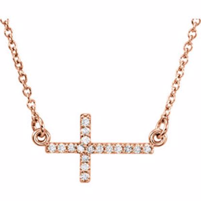 R42323:60002:P 14kt Rose .08 CTW Diamond Sideways Cross 16-18" Necklace 