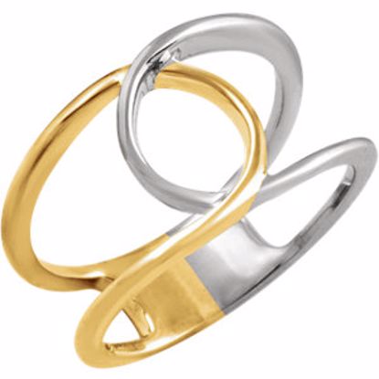 651824:100:P 14kt White & Yellow Interlocking Loop Ring