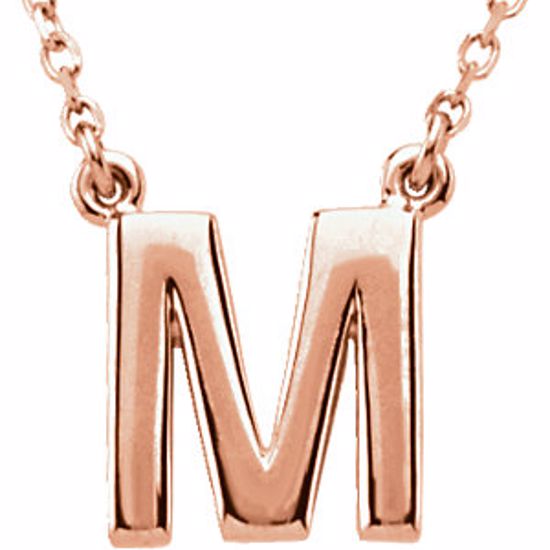 84634:60012:P 14kt Rose Letter "M" Block Initial 16" Necklace