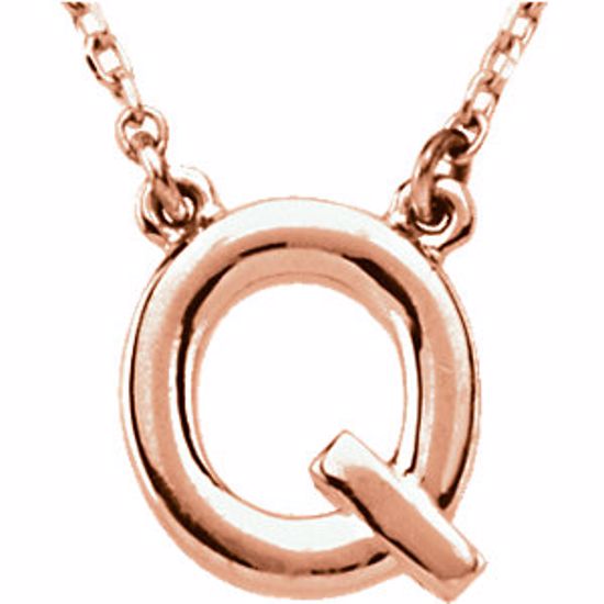 84634:60016:P 14kt Rose Letter "Q" Block Initial 16" Necklace