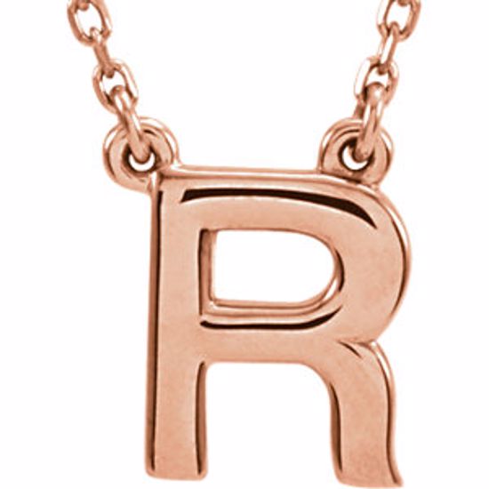 84634:60017:P 14kt Rose Letter "R" Block Initial 16" Necklace