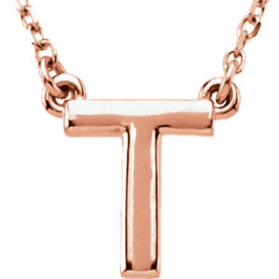 84634:60019:P 14kt Rose Letter "T" Block Initial 16" Necklace