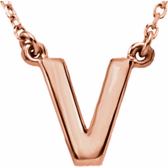 84634:60021:P 14kt Rose Letter "V" Block Initial 16" Necklace