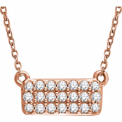 651838:60002:P 14kt Rose 1/6 CTW Diamond Rectangle Cluster 16-18" Necklace