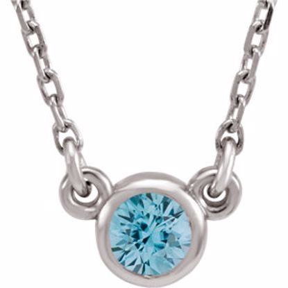 61134:60029:P 14kt White Blue Zircon 16" Necklace