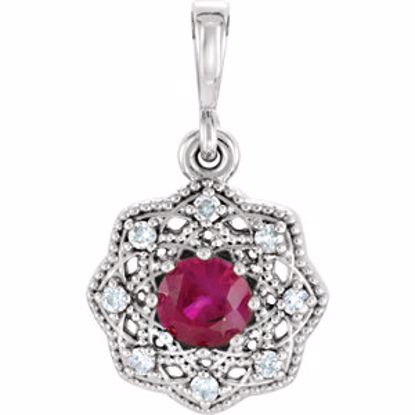 86242:6001:P 14kt White Ruby & .06CTW Diamond Halo-Style Pendant 