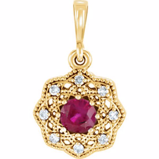 86242:6002:P 14kt Yellow Ruby & .06CTW Diamond Halo-Style Pendant 