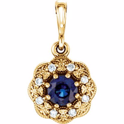 86244:6002:P 14kt Yellow Blue Sapphire & .06CTW Dia Pendant