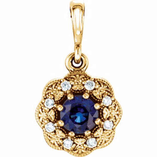 86244:6002:P 14kt Yellow Blue Sapphire & .06CTW Dia Pendant