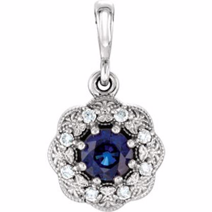 86244:6004:P Platinum Blue Sapphire & .06CTW Dia Pendant