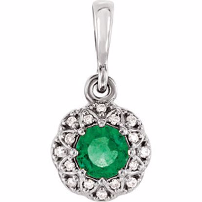 86246:6001:P 14kt White Emerald & .04 CTW Diamond Halo-Style Pendant 