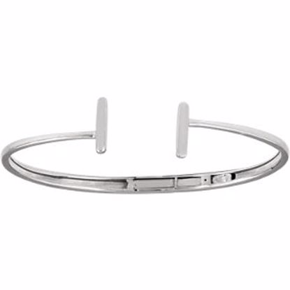 651858:60001:P 14kt White Hinged Cuff Bar Bracelet 7"