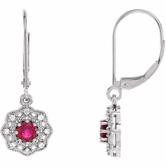 86243:6004:P Platinum Ruby & 1/8 CTW Diamond Halo-Style Earrings