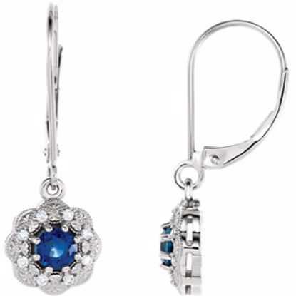 86245:6001:P 14kt White Blue Sapphire & 1/8 CTW Diamond Halo-Style Earrings