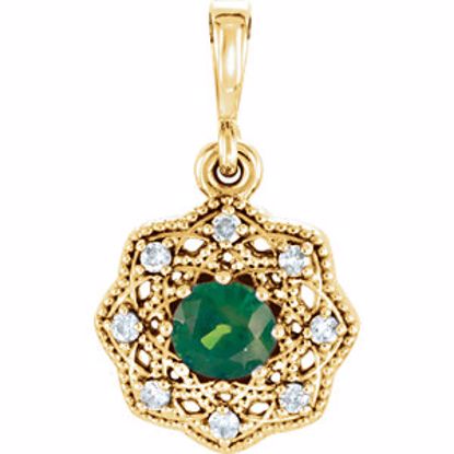 86242:6009:P 14kt Yellow Emerald & .06CTW Diamond Halo-Style Pendant 