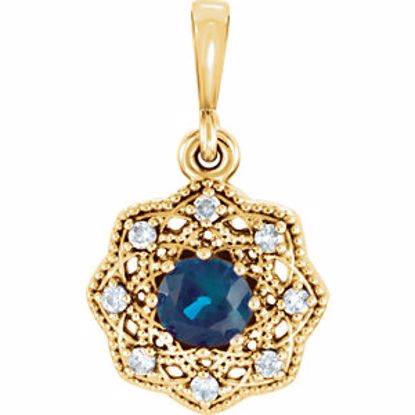 86242:6006:P 14kt Yellow Blue Sapphire & .06CTW Diamond Halo-Style Pendant 