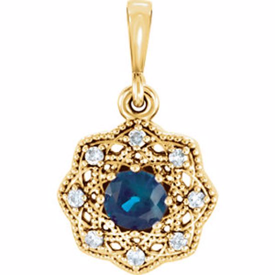 86242:6006:P 14kt Yellow Blue Sapphire & .06CTW Diamond Halo-Style Pendant 