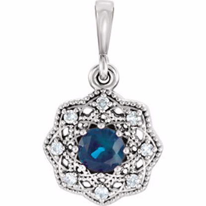 86242:6007:P Platinum Blue Sapphire & .06CTW Diamond Halo-Style Pendant 