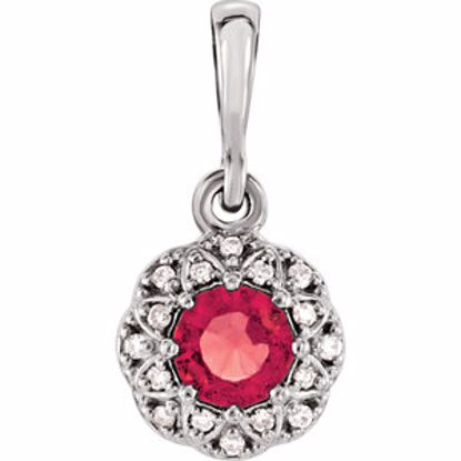 86246:6005:P 14kt White Ruby & .04 CTW Diamond Halo-Style Pendant 