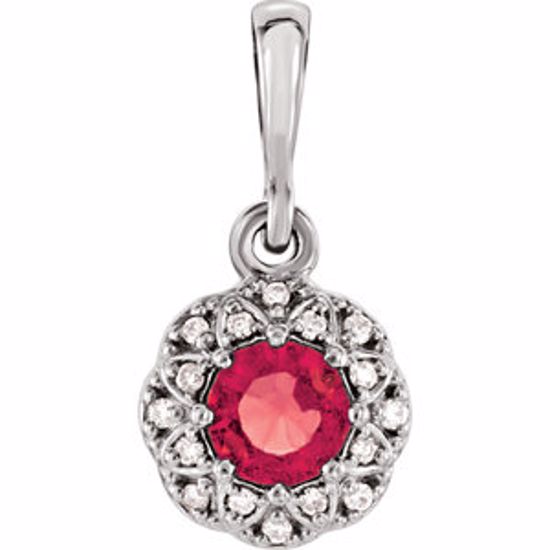 86246:6005:P 14kt White Ruby & .04 CTW Diamond Halo-Style Pendant 