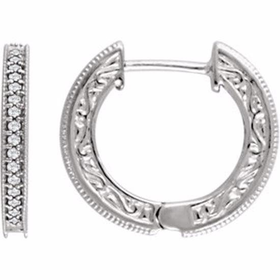 651856:60001:P 14kt White 1/5 CTW Diamond Milgrain Hoop Earrings