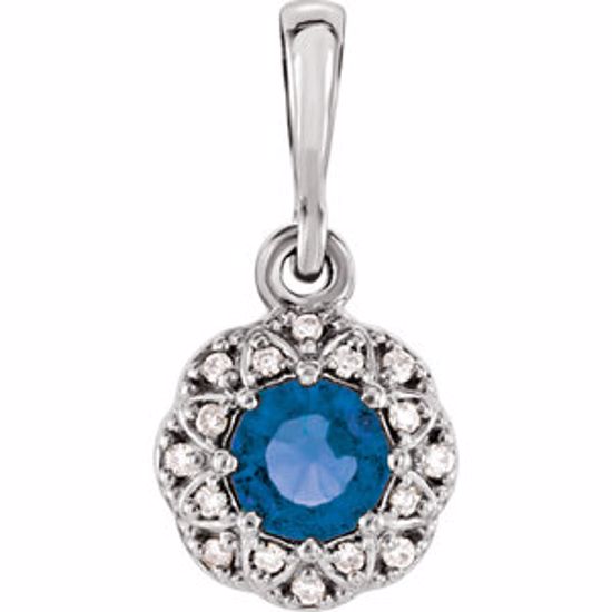 86246:6008:P 14kt White Sapphire & .04 CTW Diamond Halo-Style Pendant 