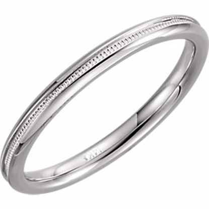 51539:106:P 14kt White 2mm Comfort Fit Milgrain Band Size 8
