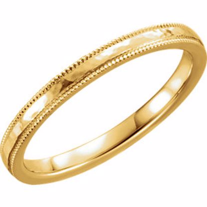 51537:117:P 14kt Yellow 2mm Flat Comfort Fit Milgrain Hammer Finish Band Size 6