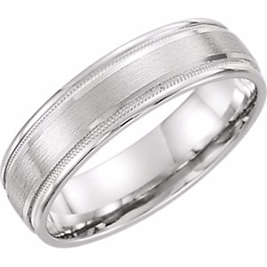 51538:141:P 14kt White 6mm Flat Edge Comfort Fit Milgrain Satin Finish Band Size 10.5