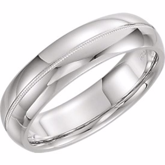 51539:201:P 14kt White 6mm Comfort Fit Milgrain Band Size 10.5
