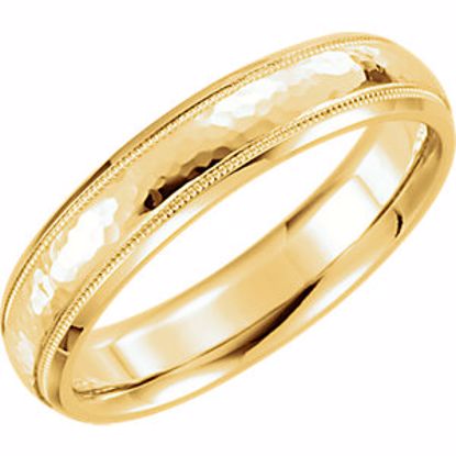 51542:120:P 14kt Yellow 5mm Half Round Comfort Fit Milgrain Hammer Finish Band Size 7.5 