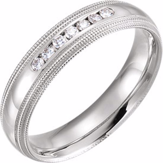 122719:6063:P 14kt White 1/4 CTW Diamond 6mm Half Round Comfort Fit Double Milgrain Band Size 6.5