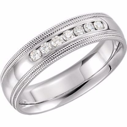 122719:6066:P 14kt White 1/4 CTW Diamond 6mm Half Round Comfort Fit Double Milgrain Band Size 8
