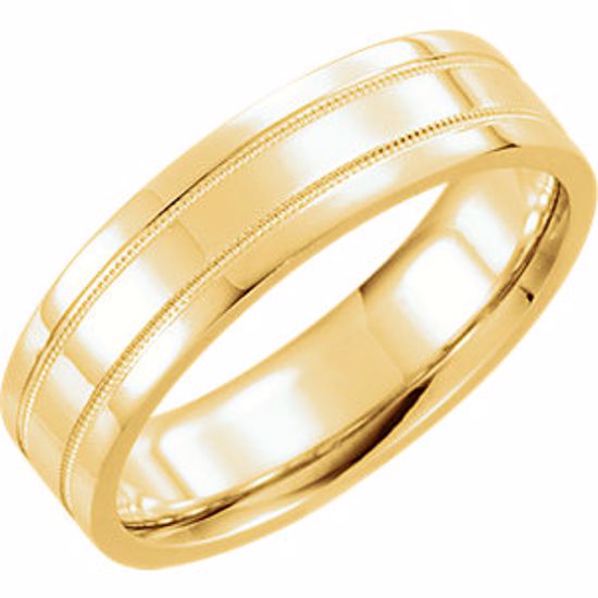 51536:189:P 14kt Yellow 6mm Flat Comfort Fit Milgrain Band Size 7