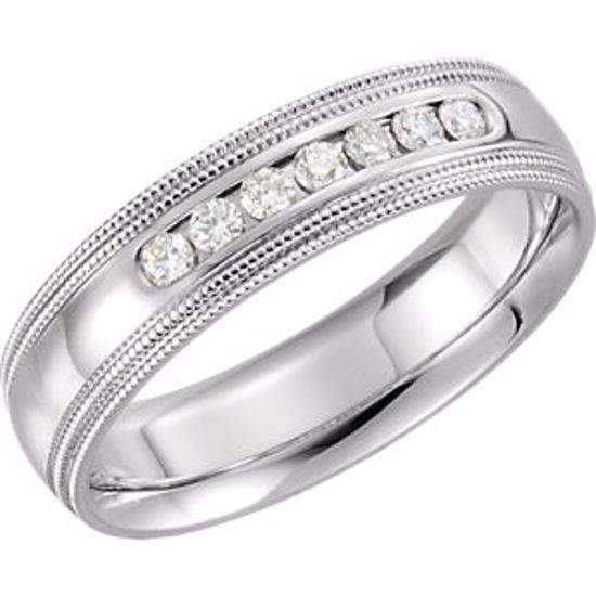 122719:6064:P 14kt White 1/4 CTW Diamond 6mm Half Round Comfort Fit Double Milgrain Band Size 7