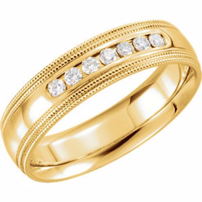 122719:6085:P 14kt Yellow 1/4 CTW Diamond 6mm Half Round Comfort Fit Double Milgrain Band Size 10