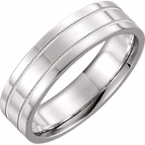 51536:181:P 14kt White 6mm Flat Comfort Fit Milgrain Band Size 10.5