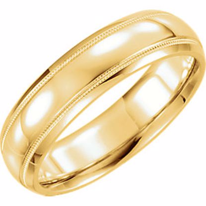 51535:145:P 14kt Yellow 6mm Half Round Comfort Fit Milgrain Band Size 5