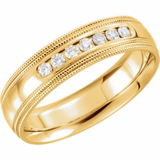 122719:6089:P 14kt Yellow 1/4 CTW Diamond 6mm Half Round Comfort Fit Double Milgrain Band Size 12