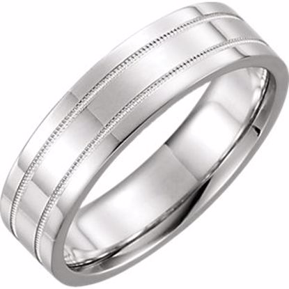 51536:182:P 14kt White 6mm Flat Comfort Fit Milgrain Band Size 11