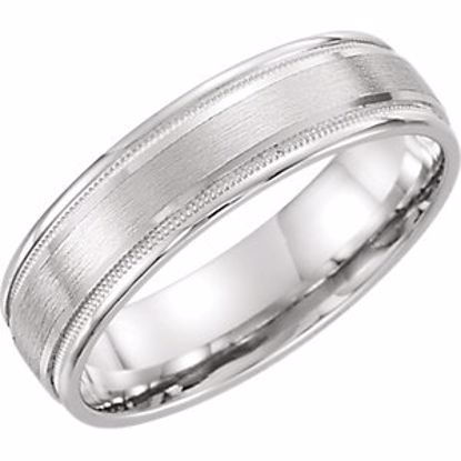 51538:142:P 14kt White 6mm Flat Edge Comfort Fit Milgrain Satin Finish Band Size 11