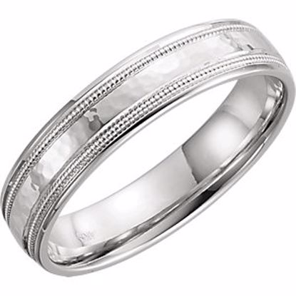 51541:186:P Platinum 5mm Flat Edge Comfort Fit Milgrain Hammer Finish Band Size 10.5